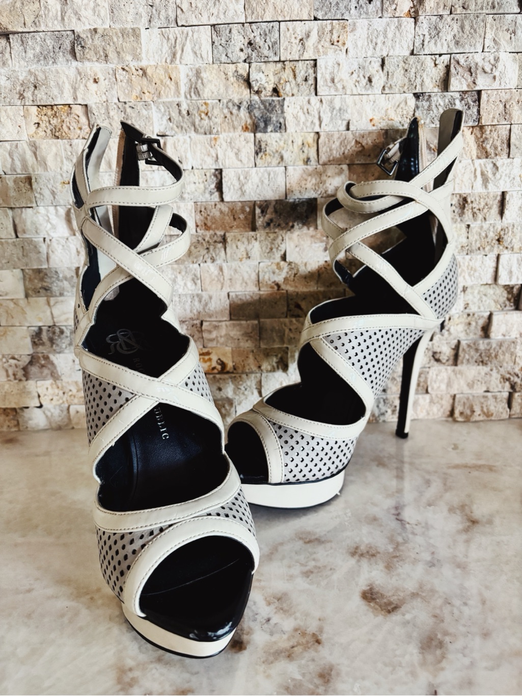 Rock & Republic White Perforated Strappy Stiletto Sandals
